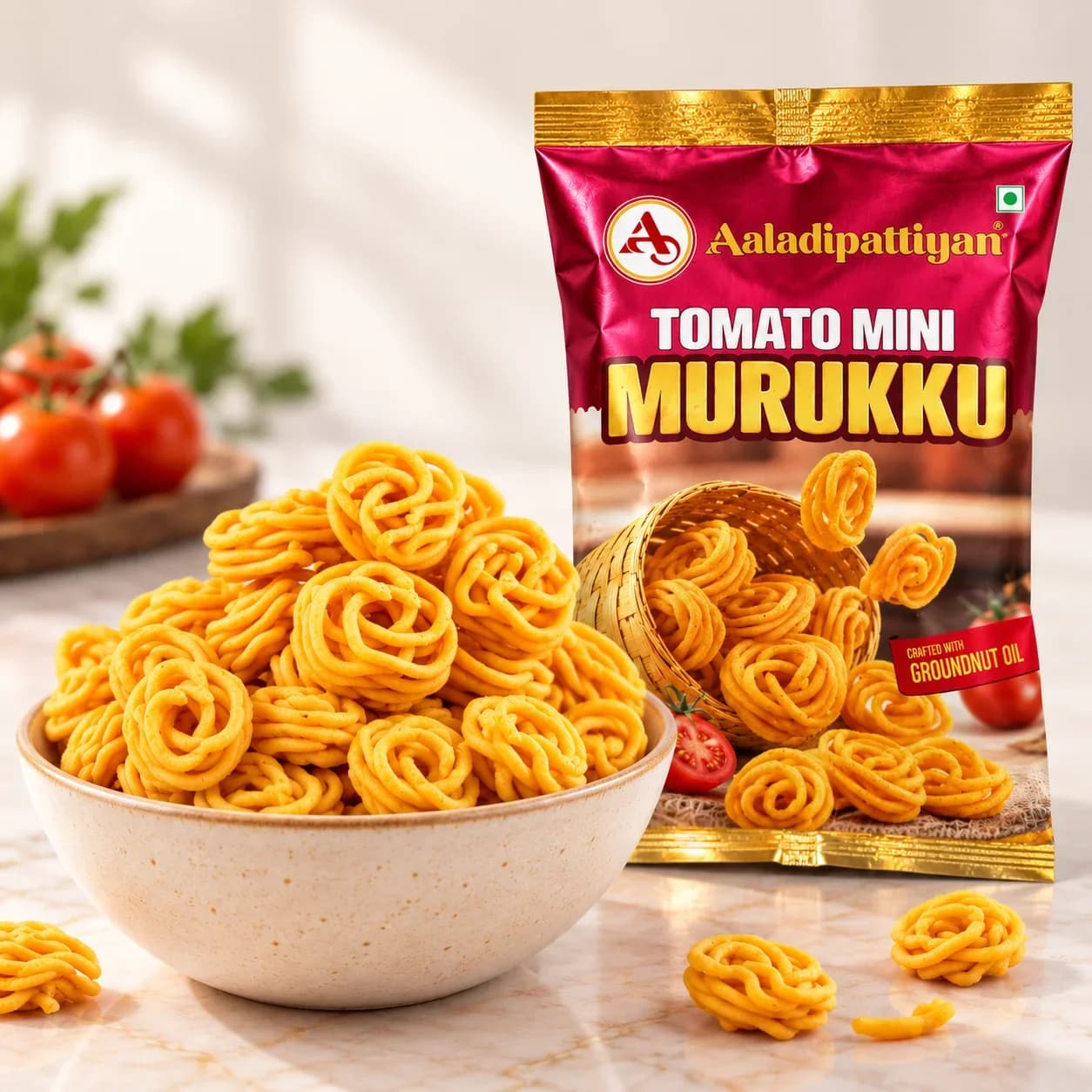 Tomato Mini Murukku - Authentic Indian Sweets | Aaladis (1)
